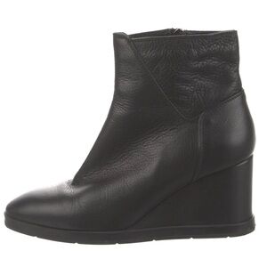 Aquatalia Black Judy Wedge Booties Women's 9.5 Tumbled Calf Weatherproof Leather
